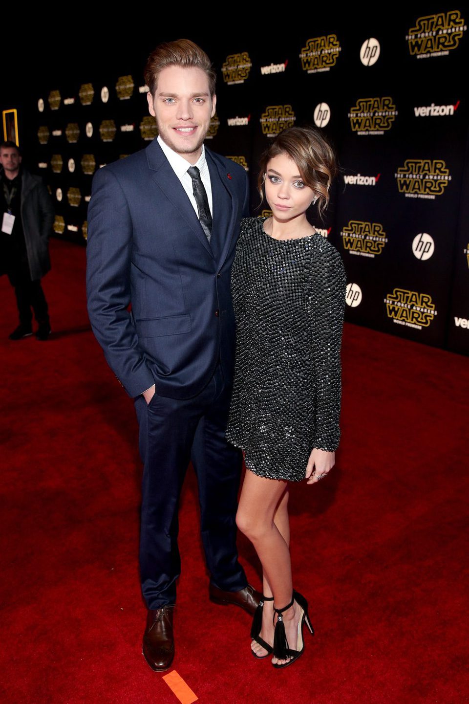 Dominic Sherwood and Sara Hyland in the 'Star Wars: The Force Awakens' premiere