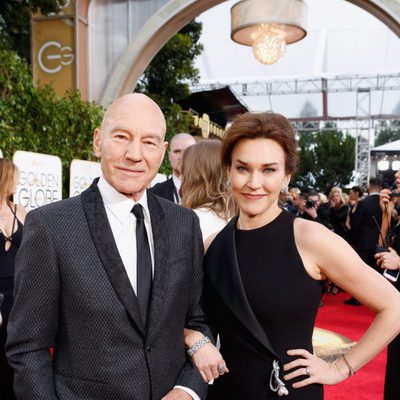 Patrick Stewart and Sunny Ozell at the 2016 Golden Globes red carpet