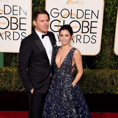 Channing Tatum and Jenna Dewan Tatum at the 2016 Golden Globes red carpet