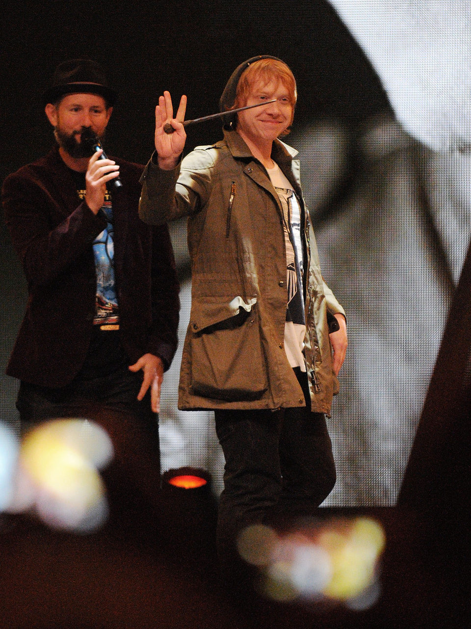 Rupert Grint greets fans on hand wand