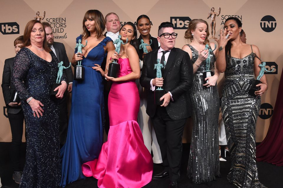 The 'Orange is the New Black' cast with their awards at the SAG Awards 2016