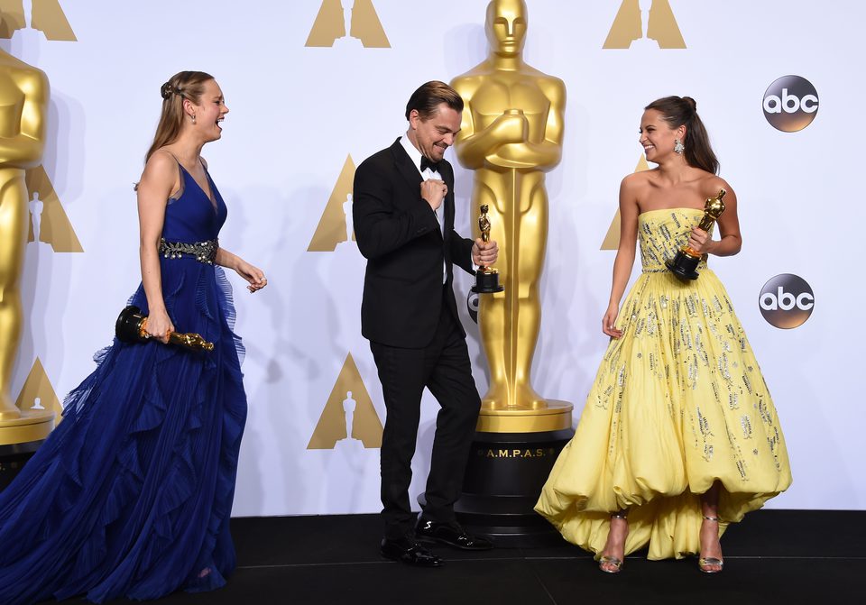 Brie Larson, Leonardo DiCaprio and Alicia Vikander Oscars 2016