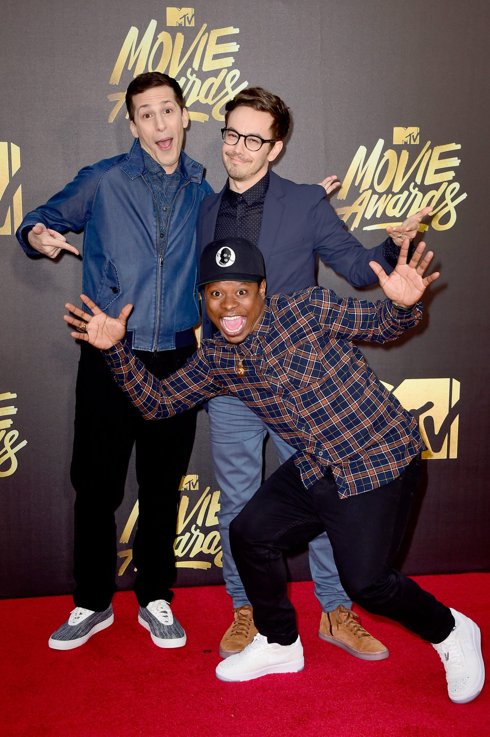 Andy Samberg, Jason Mitchell and Jorma Taccone at the 2016 MTV Movie Awards' red carpet