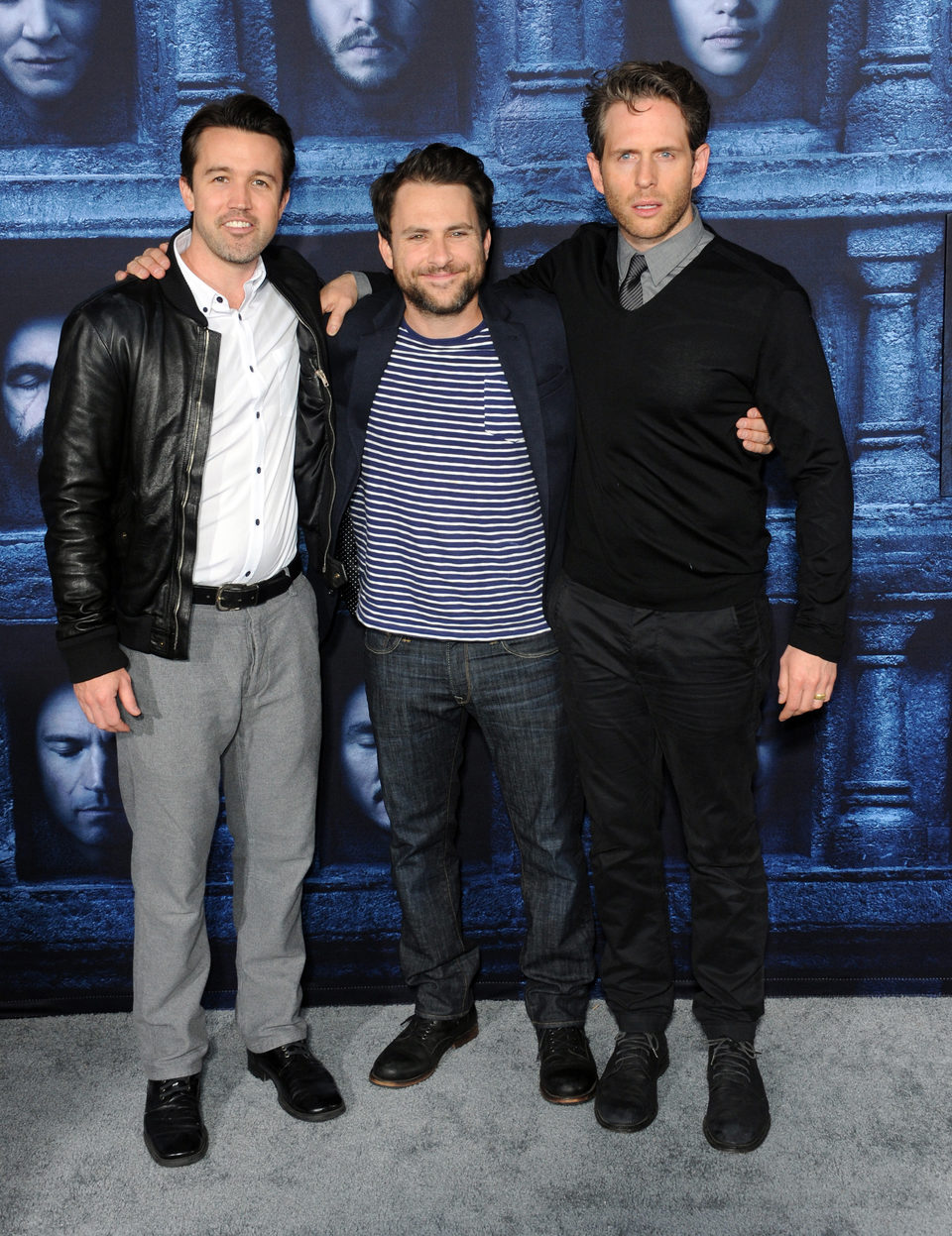 Rob McElhenney, Charlie Day and Glenn Howerton at the premiere of 'Game of Thrones' Season Six