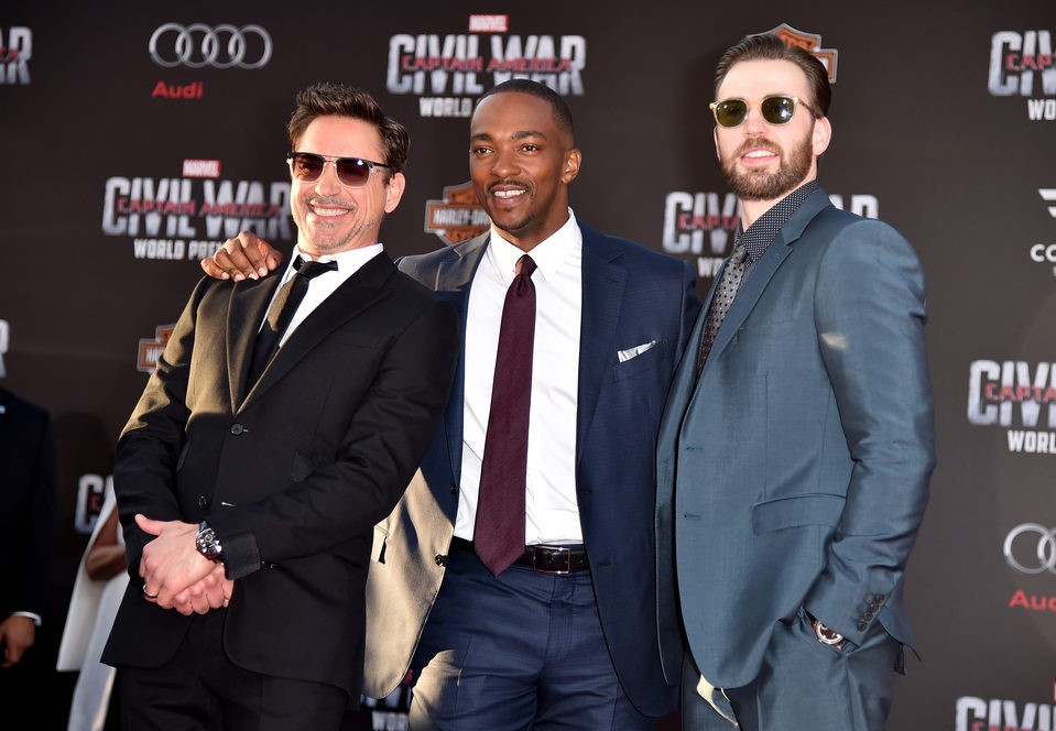 Chris Evans, Robert Downey Jr. and Anthony Mackie at 'Captain America: Civil War' World Premiere