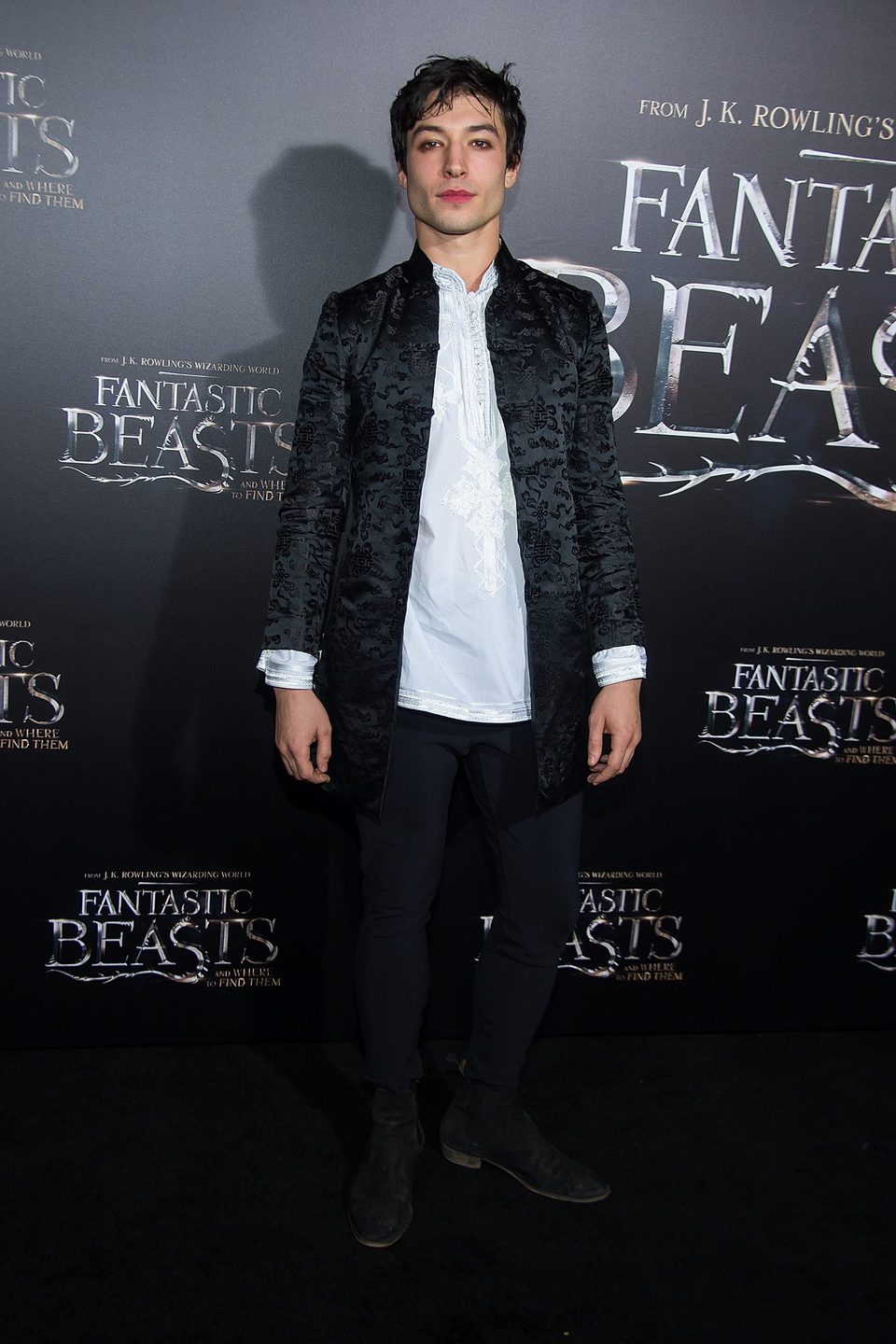 Ezra Miller at the world premiere of 'Fantastic Beasts and Where to Find Them'.