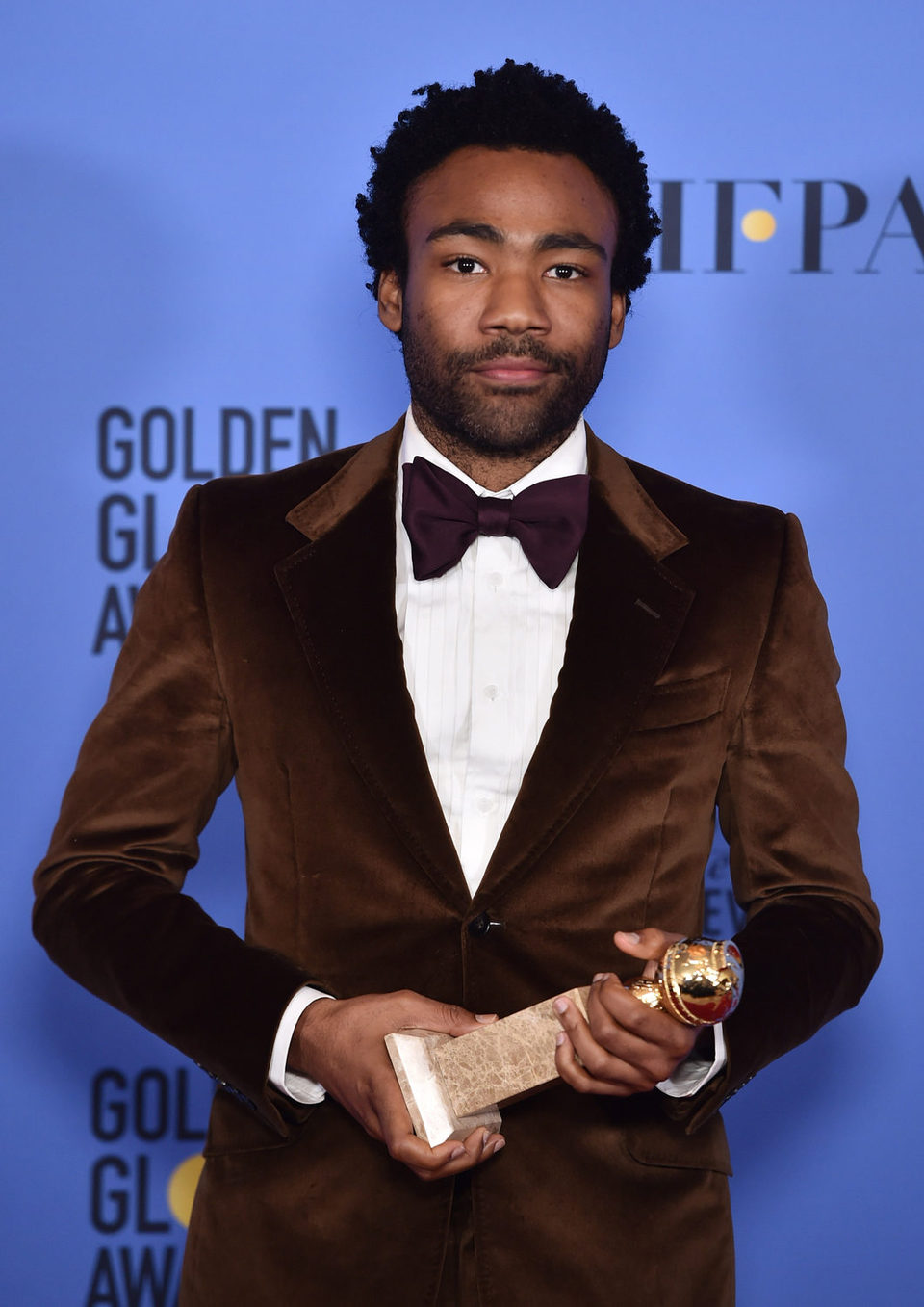 Donald Glover after the 2017 Golden Globes show