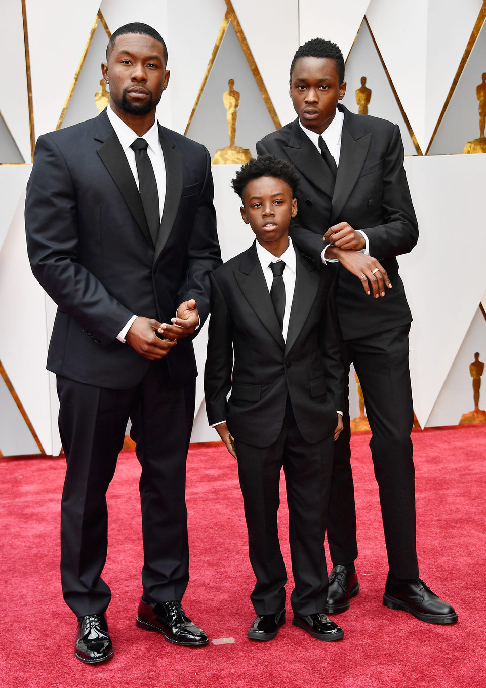 Trevante Rhodes, Alex R. Hibbert and Ashton Sanders at the Oscars 2017 red carpet