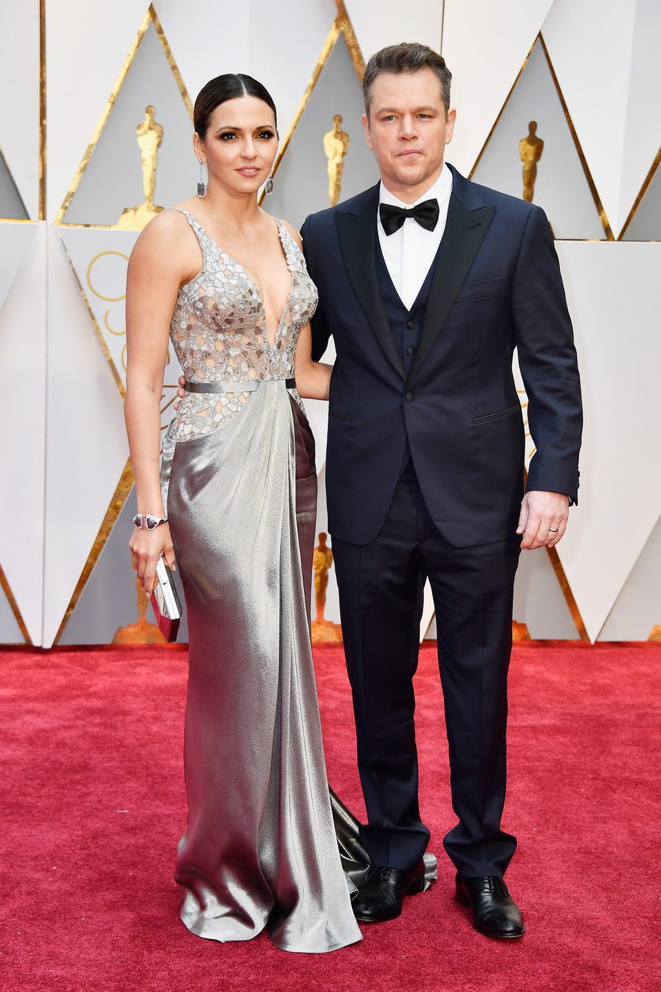 Matt Damon and Luciana Barroso at the red carpet of the Oscars 2017