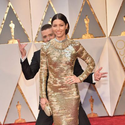 Justin Timberlake jokes with Jessica Biel at the Oscars 2017