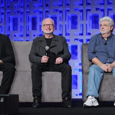 Hayden Christensen, Ian McDiarmid and George Lucas in the Star Wars Celebration