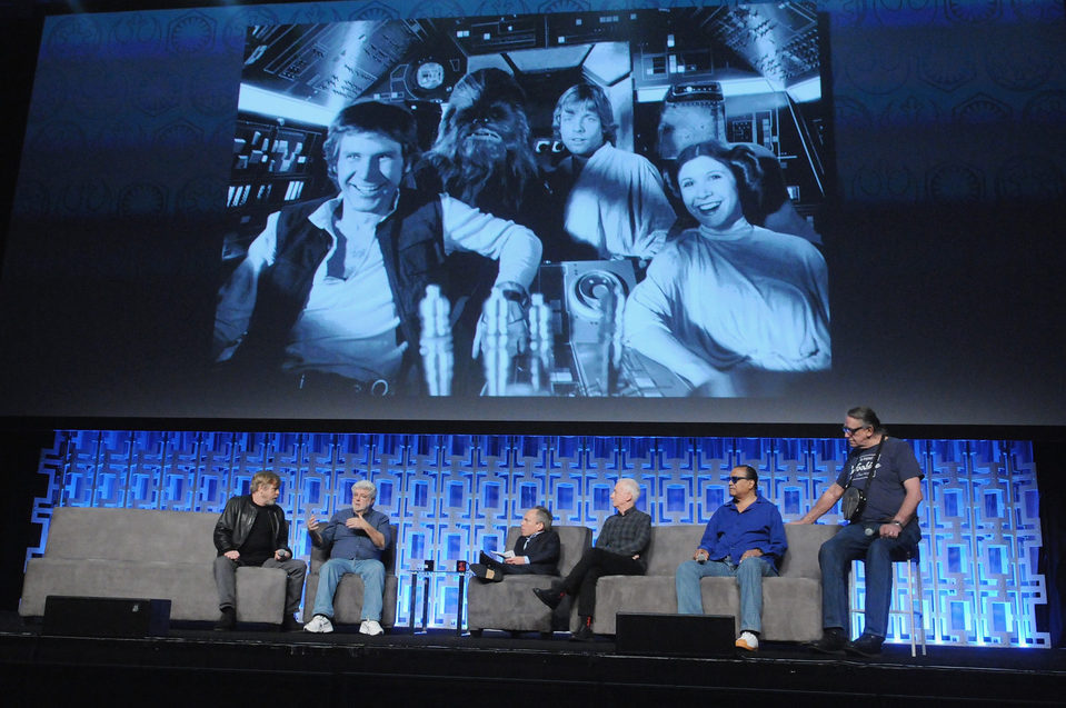 George Lucas with the cast of 'Star Wars' in the Star Wars Celebration