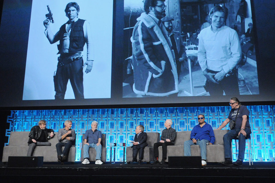 Mark Hamill with the crew of 'Star Wars' during the Star Wars Celebration