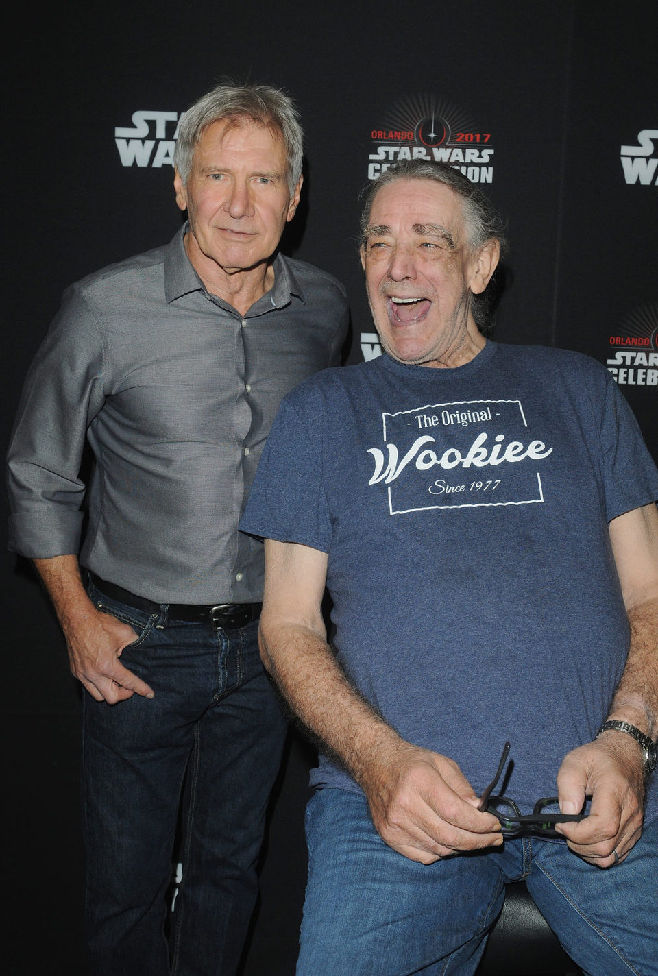 Harrison Ford and Peter Mayhew during the Star Wars Celebration