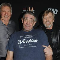 Harrison Ford, Peter Mayhew and Mark Hamill during the Star Wars Celebration