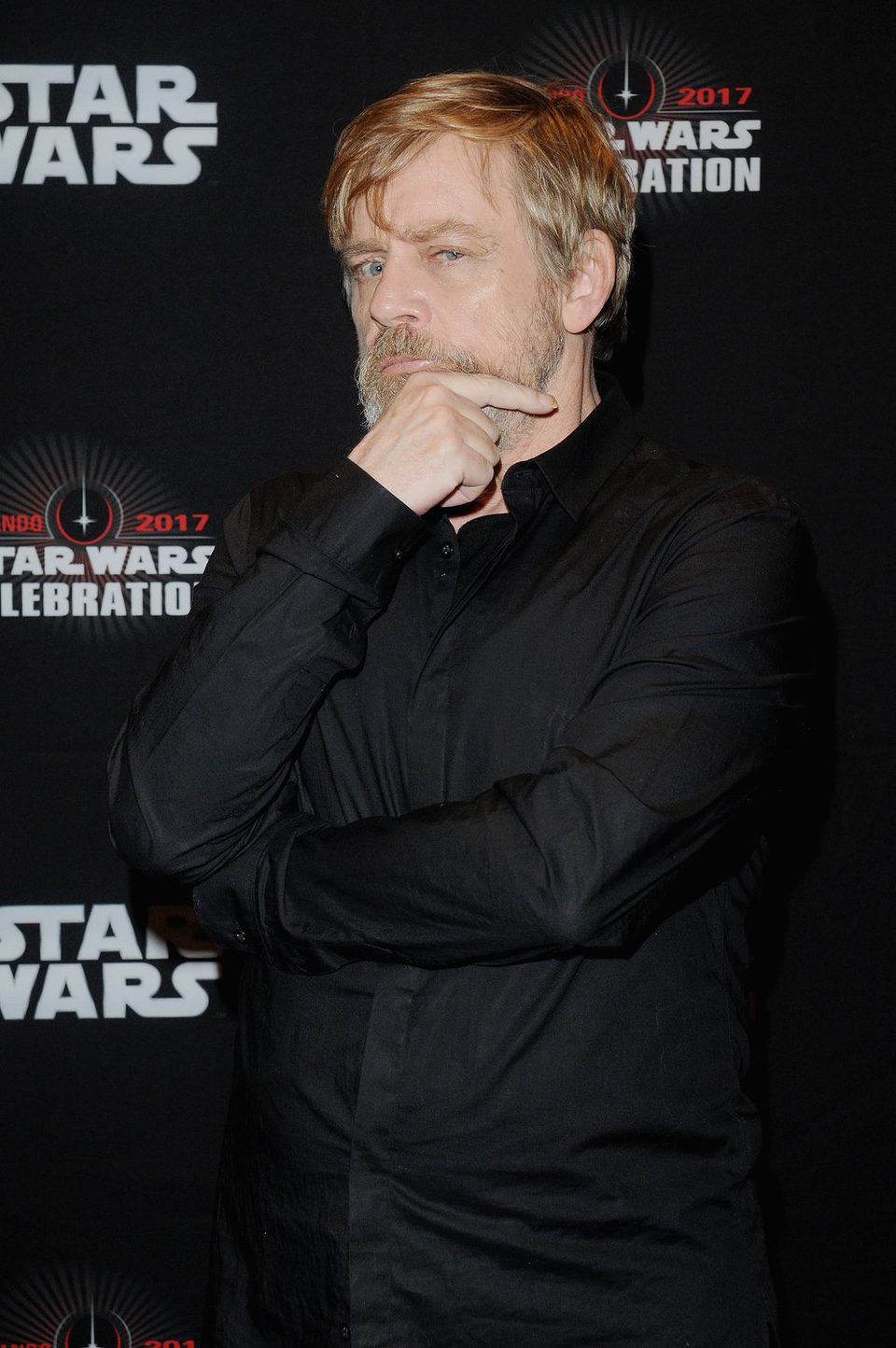 Mark Hamill goes to Star Wars Celebration, and poses before the panel of 'The Last Jedi'