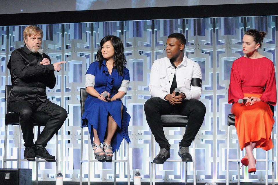 Daisy Ridley, Kelly Marie Tran, Mark Hamill and John Boyega at the panel of 'The last Jedi' in the Star Wars Celebration