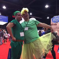 Two fans dressed up like Peter Pan and Tinkerbell in the D23