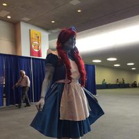 Fan dressed up like Sally and Alice in the D23