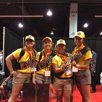 A Group of fans dressed up like the scouts from 'Up' in the D23