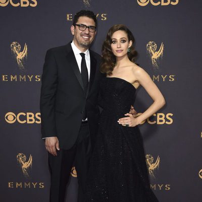 Sam Esmail and Emmy Rossum at the Emmys 2017 red carpet