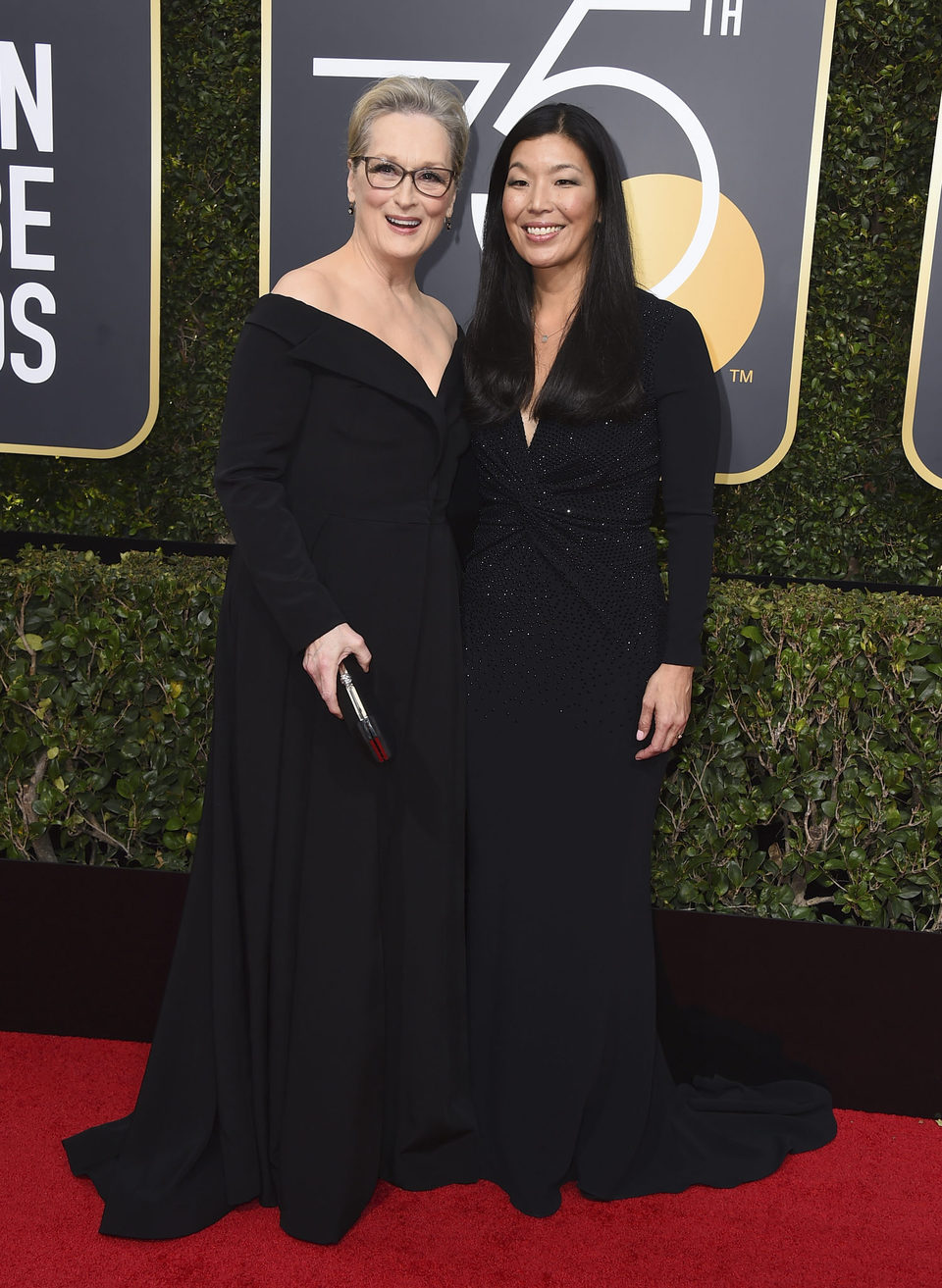 Meryl Streep and Al-jen Poo at the Golden Globes 2018 red carpet