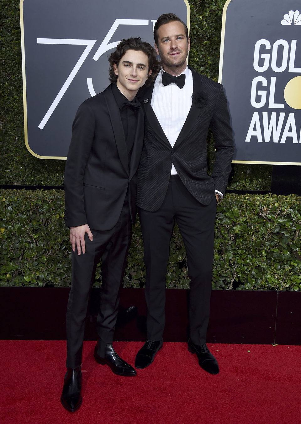 Timothee Chalamet and Armie Hammer at the Golden Globes 2018 red carpet