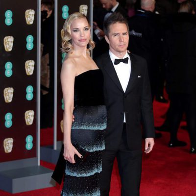 Leslie Bibb and Sam Rockwell at the BAFTAs 2018 red carpet