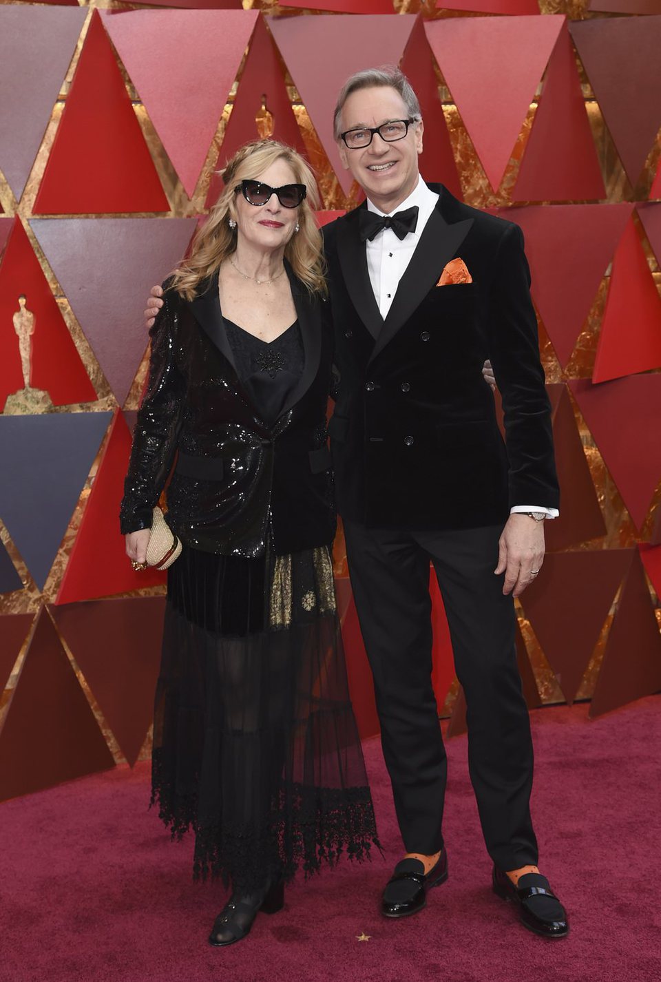 Paul Feig and his wife at the red carpet of the Oscars 2018