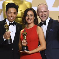 Kazuhiro Tsuji, Lucy Sibbick and David Malinowski, Oscars winners for Best Makeup And Hairstyling for 'Darkest Hour'