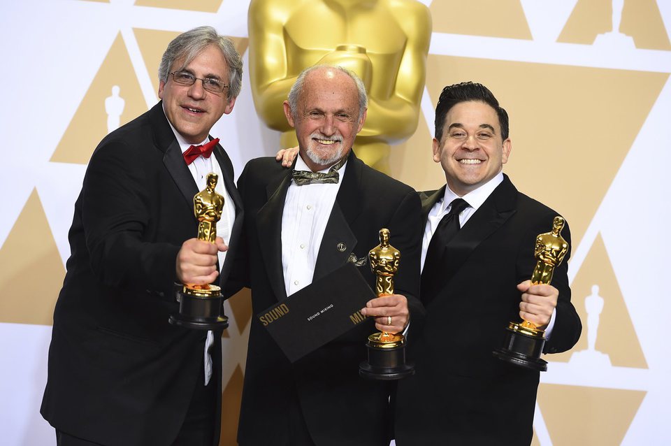 Mark Weingarten, Gregg Landaker and Gary A. Rizzo, Oscar winners for best sound mixing for 'Dunkirk'