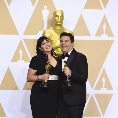 Kristen Anderson-Lopez and Robert Lopez, winners of the Oscar for Best Original Song for "Remember Me" from 'Coco'