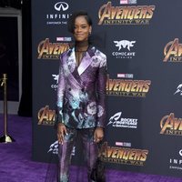 Letitia Wright on the purple carpet at the world premiere of 'Avengers: Infinity War'