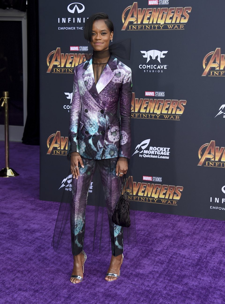 Letitia Wright on the purple carpet at the world premiere of 'Avengers: Infinity War'