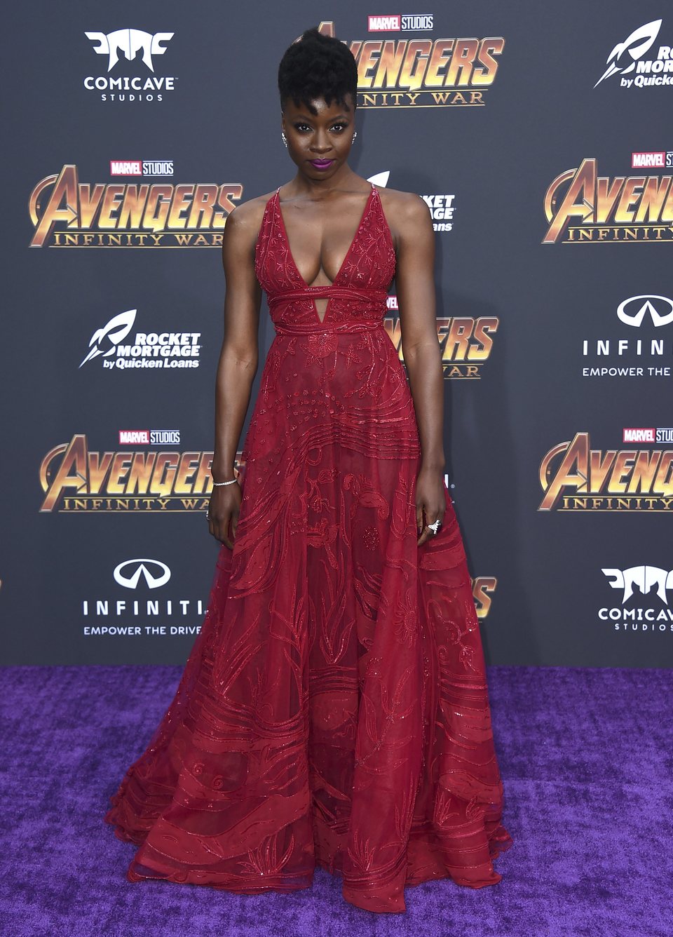 Danai Gurira poses at the world premiere of 'Avengers: Infinity War'