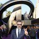 Mark Ruffalo poses on the purple carpet at the world premiere of 'Avengers: Infinity War'