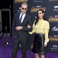 Paul Bettany & Jennifer Connelly pose on the purple carpet at the world premiere of 'Avengers: Infinity War'