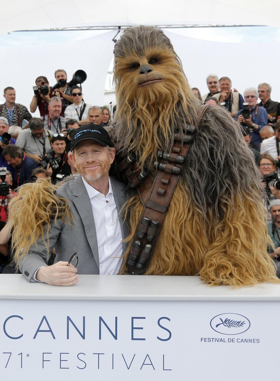 Ron Howard and Chewbacca attend the premiere of 'Solo: A Star Wars Story' during the 71st Cannes Film Festival