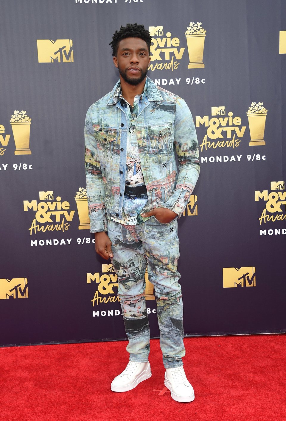 Chadwick Boseman at the MTV Movie & TV Awards 2018 red carpet