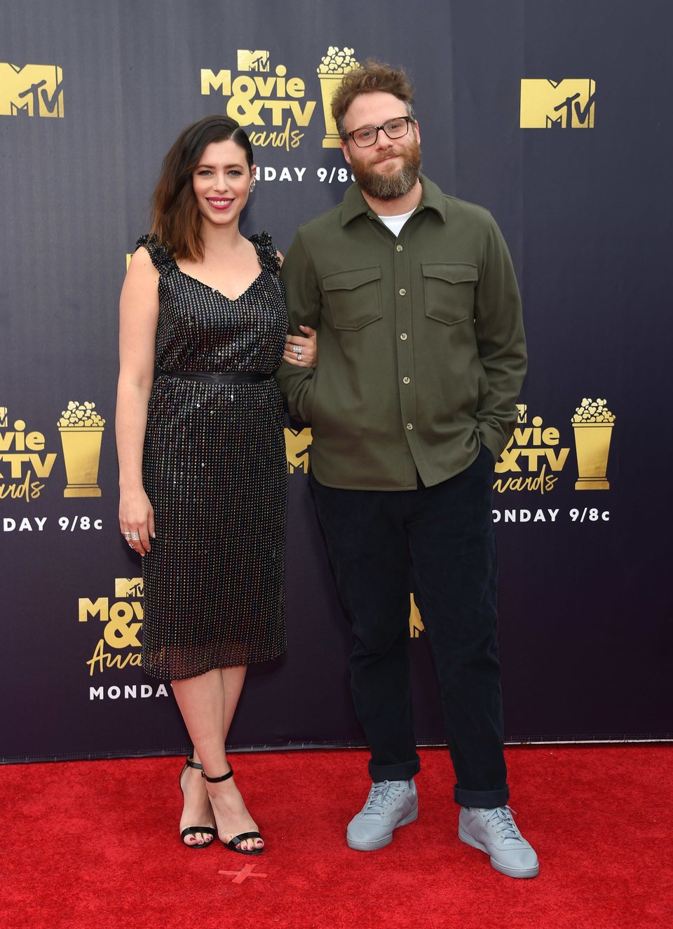 Seth Rogen and Lauren Miller at the MTV Movie & TV Awards 2018 red carpet