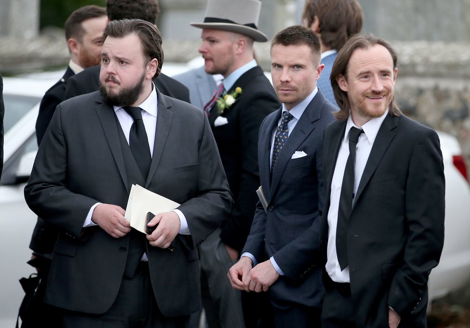 John Bradley, Joe Dempsie and Ben Crompton at the wedding of Kit Harington and Rose Leslie