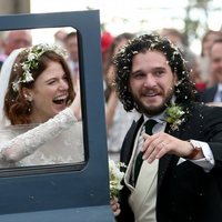 Kit Harington and Rose Leslie leave the ceremony