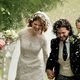 Kit Harington and Rose Leslie under a rice rain