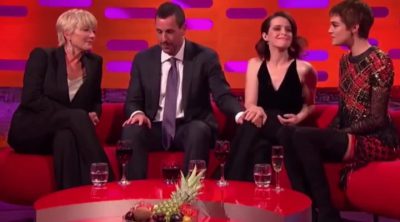 Adam Sandler touches the knee to Claire Foy in The Graham Norton Show