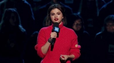 Selena Gomez delivers an emotional speech during WE Day 2018